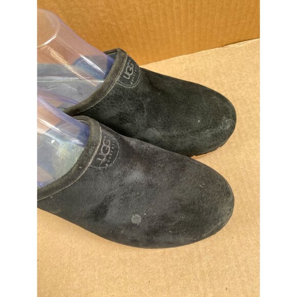 UGG Womens Abbie 5772 Black Suede Clogs Wooden Heel Size 8 Mule Slip on heel - Picture 15 of 16